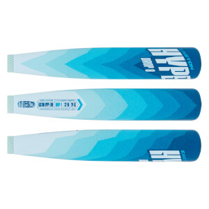 Top-down view of a blue baseball bat with a chevron pattern and EASTON HYPE FIRE DROP 8 text.