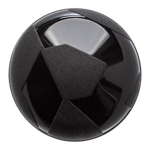 Top-down view of a black baseball bat end cap with a textured grip and glossy finish.