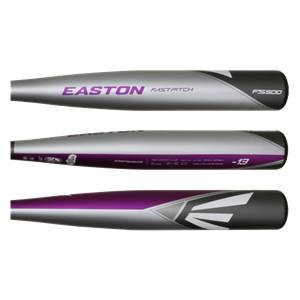 Top-down view of a silver and purple Easton S500 Fastpitch softball bat with EASTON FASTPITCH and FP14S500 text.