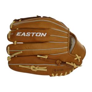 Top-down view of a brown baseball glove with white EASTON text and DIAMOND PRO STEER branding.