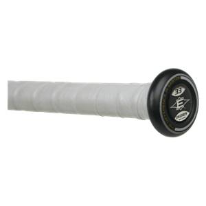 End view of a black softball bat with white grip, Easton logo, and 33 INCHES text.
