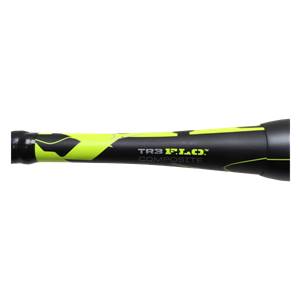 Side view of a black baseball bat with neon yellow graphics and TR3 F.L.O.™ COMPOSITE text.