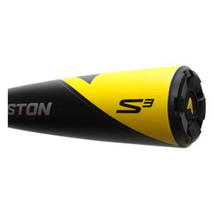 Side view of a black and yellow baseball bat with EASTON and S3 branding.