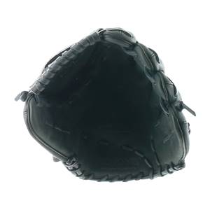Top-down view of a black baseball glove with stitched finger stalls and a deep pocket.