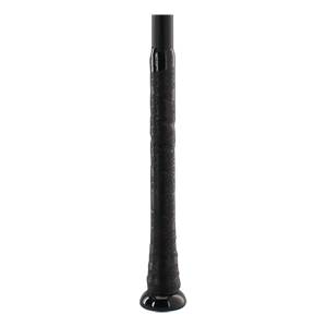 Close-up of a black baseball bat grip with embossed pattern and a black end cap.
