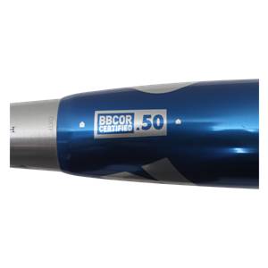 Side view of a blue baseball bat with BBCOR CERTIFIED .50 logo.
