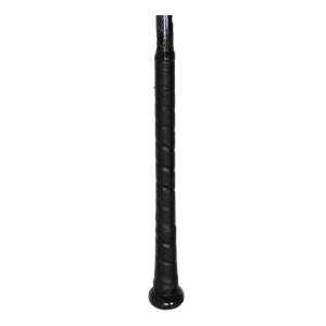Close-up of a black baseball bat grip with a textured pattern and a black knob.