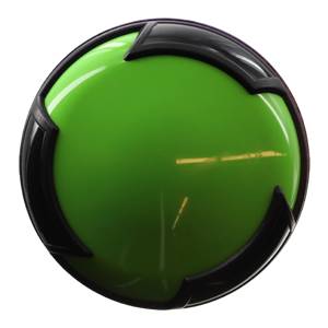 Top-down view of a green baseball bat end cap with black accents.