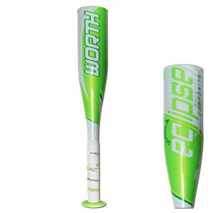 Front view of a green and white softball bat with WORTH and eclipse COMPOSITE text.