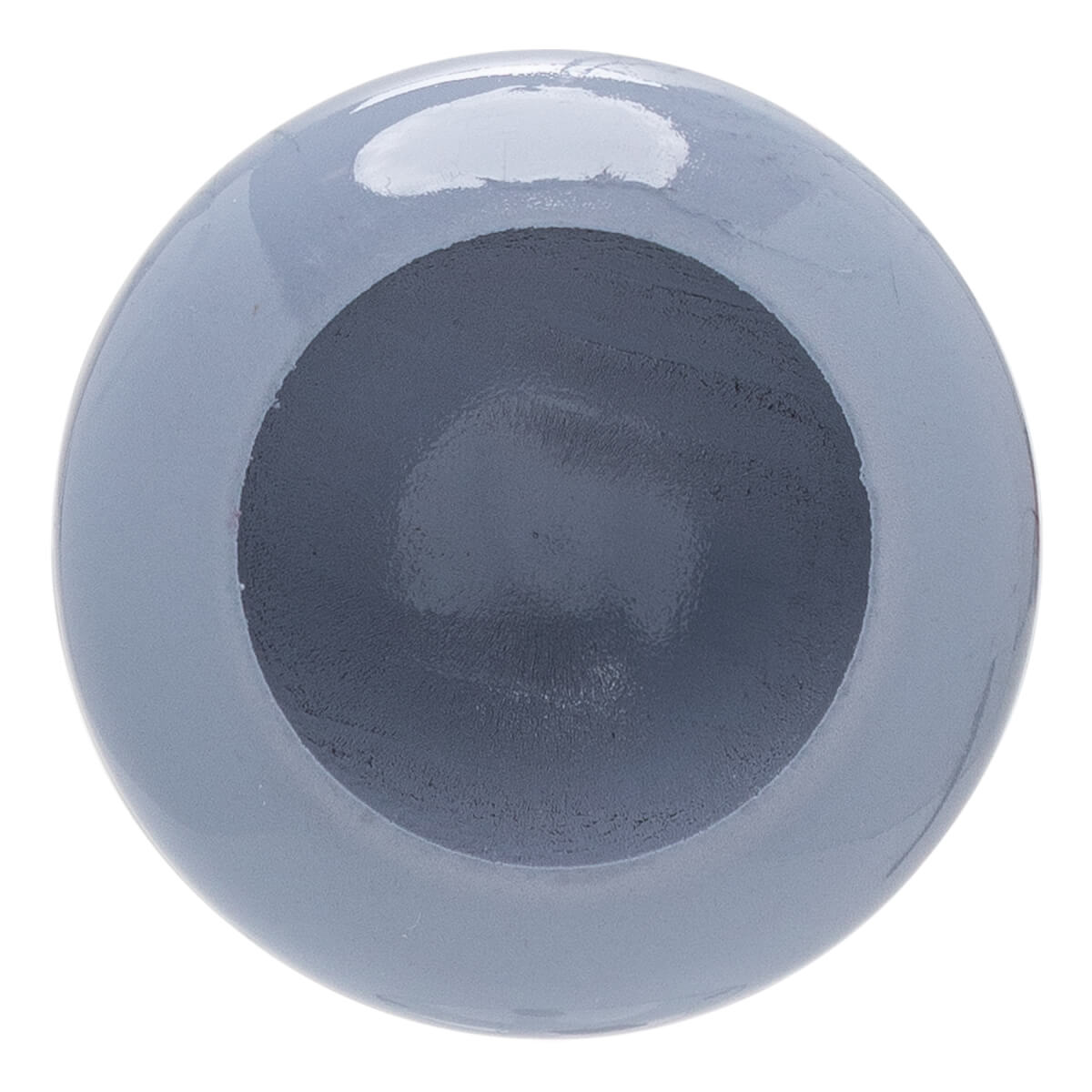 Top-down view of a gray baseball bat end with a dark gray concave interior.