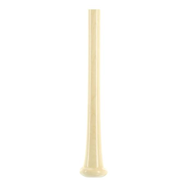Side view of a light wood baseball bat with a flared knob and smooth barrel.