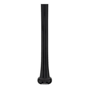 Bottom view of a black baseball bat handle, showing the flared grip and rounded knob.