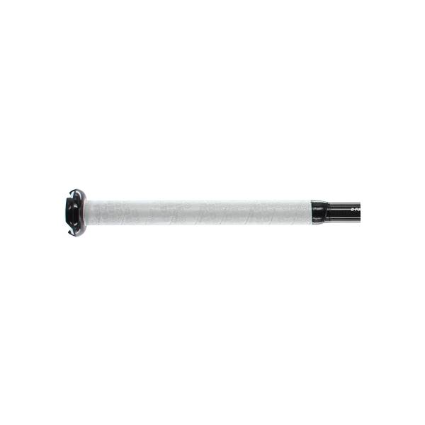 Side view of a white DeMarini CF9 Fastpitch Softball Bat with a textured grip and black end cap.