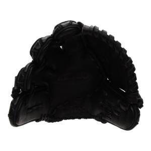 Top-down view of a black Wilson A2000 baseball glove with A2000 embossed on the palm and Wilson stitched on the wrist.