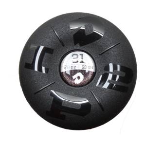Top-down view of a black baseball bat end cap with 21 and 28 OZ 31 IN text.