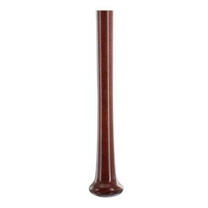 Close-up of a brown maple baseball bat with a flared knob.