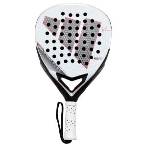 Front view of the adidas Arrow Hit CTRL PRO EDT Padel Racket showing the white face with black dots, red accents, and the adidas logo.