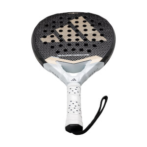 Front view of a black and white padel racket with a large Adidas logo and METALBONE CARBON CTRL text.