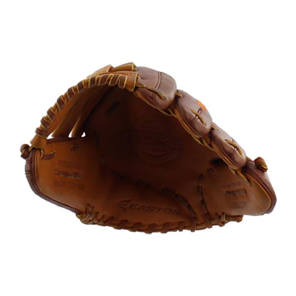 Top-down view of a brown baseball glove with EASTON and CORE branding.