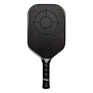 Front view of a black pickleball paddle with a target design, PURSUIT MX 6.0, and ENGAGE text.