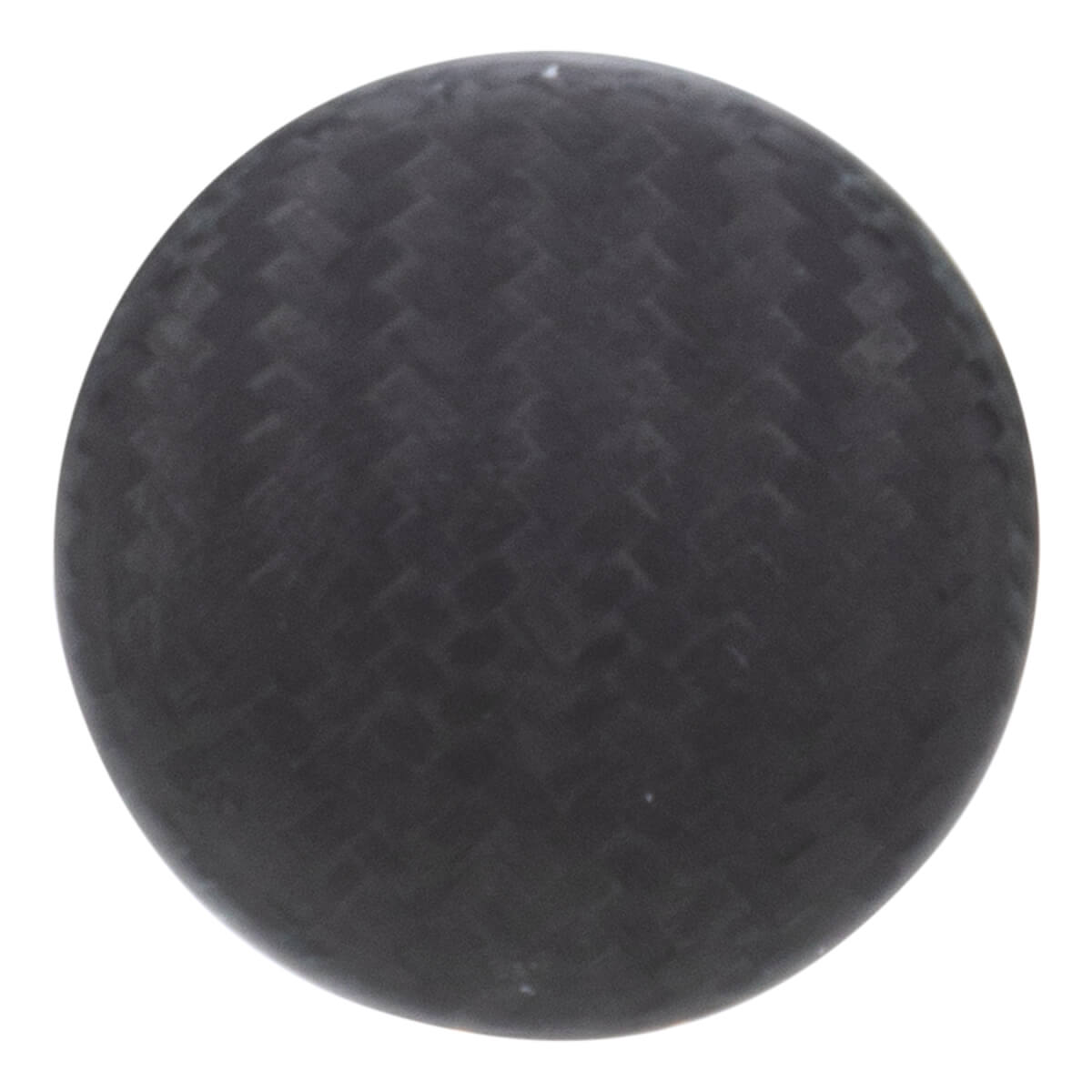 Top-down view of a dark gray baseball bat end cap with a woven carbon fiber texture.