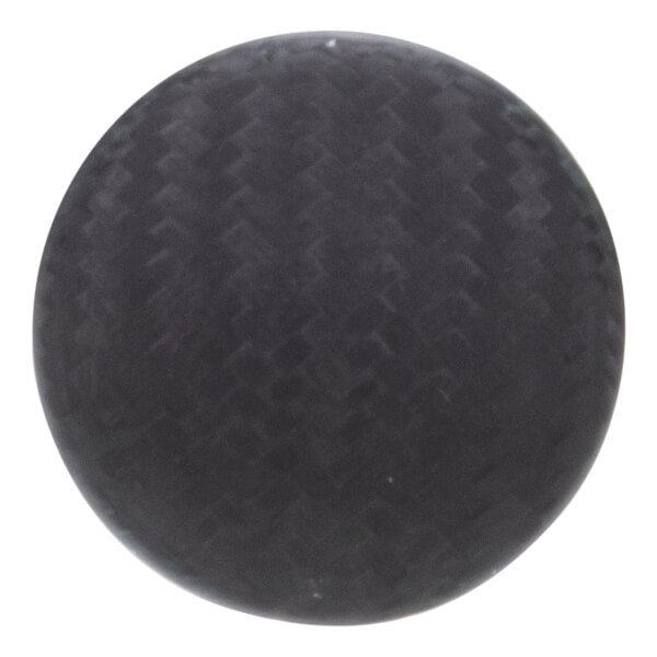 Top-down view of a dark gray baseball bat end cap with a woven carbon fiber texture.