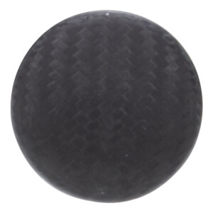 Top-down view of a dark gray baseball bat end cap with a woven carbon fiber texture.