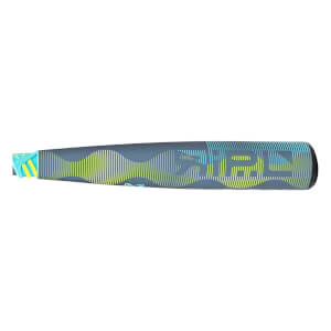 Side view of a dark gray baseball bat with neon yellow and light blue wavy patterns, RIPL text, and a black end cap.
