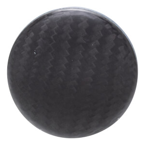 Top-down view of a dark gray circular baseball bat end cap with a carbon fiber woven pattern.