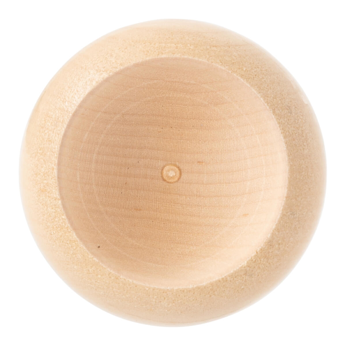 Top-down view of a light wood baseball bat knob with a circular indentation and small center dot.