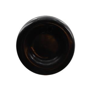 Top-down view of a black baseball bat end with a smooth, concave surface.