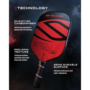 Front view of a red Selkirk Invikta pickleball paddle with black accents and VANGUARD 2.0 text.