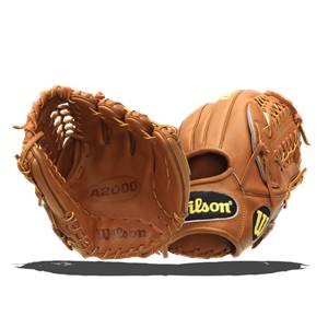 Front view of a tan baseball glove with A2000 and Wilson branding.