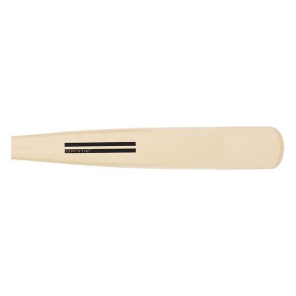 Side view of a cream baseball bat with black WARSTIC text and double black lines.