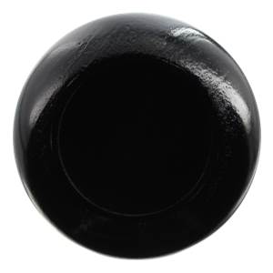 Top-down view of a black baseball bat with a smooth, rounded end.