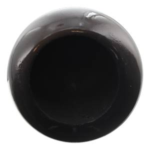 Top-down view of a dark brown baseball bat end with a smooth, rounded surface.