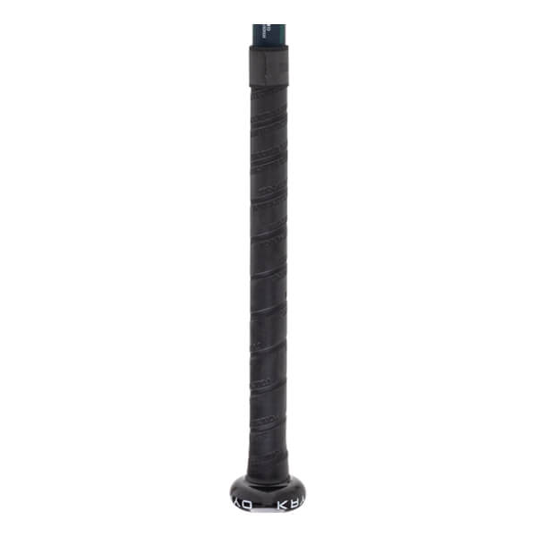Close-up view of the black textured bat handle grip ending in a black knob featuring the white "KRYO" logo.