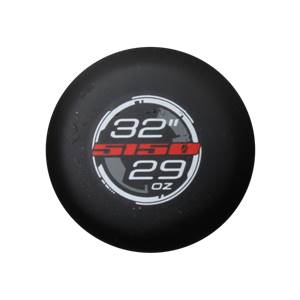 Top-down view of a black baseball bat end cap with 32 5150 29 OZ text.