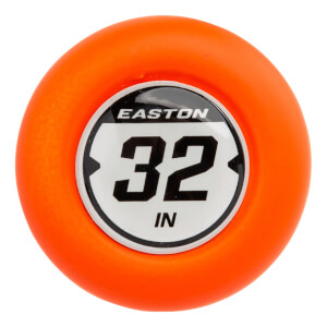 Top-down view of an orange baseball bat with EASTON and 32 IN branding.
