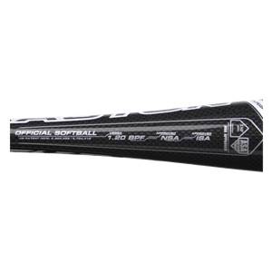 Side view of a black softball bat with OFFICIAL SOFTBALL and 1.20 BPF text.