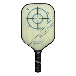 Front view of a light green pickleball paddle with a target design and ELITE PRO text.