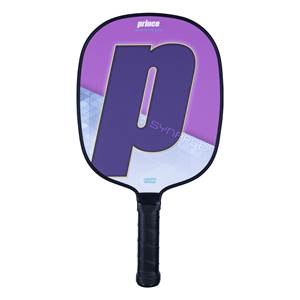 Front view of a purple pickleball paddle with a large P graphic, SYNAPSE text, and a black grip.