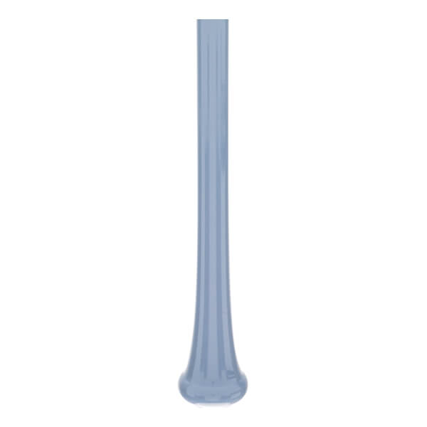 Side view of a light blue baseball bat with a smooth finish and flared knob.