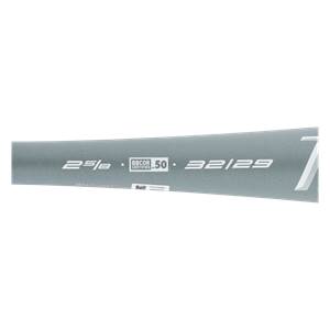 Side view of a gray baseball bat with 25/8, BBCOR CERTIFIED .50, and 32/29 markings.