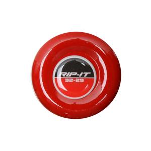 Top-down view of a red baseball bat end cap with RIP-IT 32-29 text.