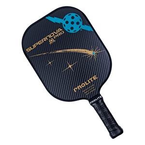 Top-down view of a black pickleball paddle with SUPERNOVA PRO text and a gold shooting star design.