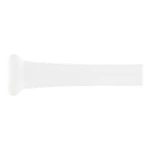 Side view of a white training bat with a rounded knob and tapered barrel.