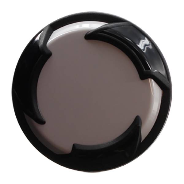Top-down view of a white softball bat end cap with black accents.