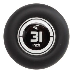 End cap view of a black baseball bat with a white Easton logo and 31 inch text.