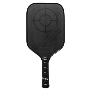 Front view of a black pickleball paddle with a target design, PURSUIT MX 6.0 ULTRA text, and ENGAGE logo.